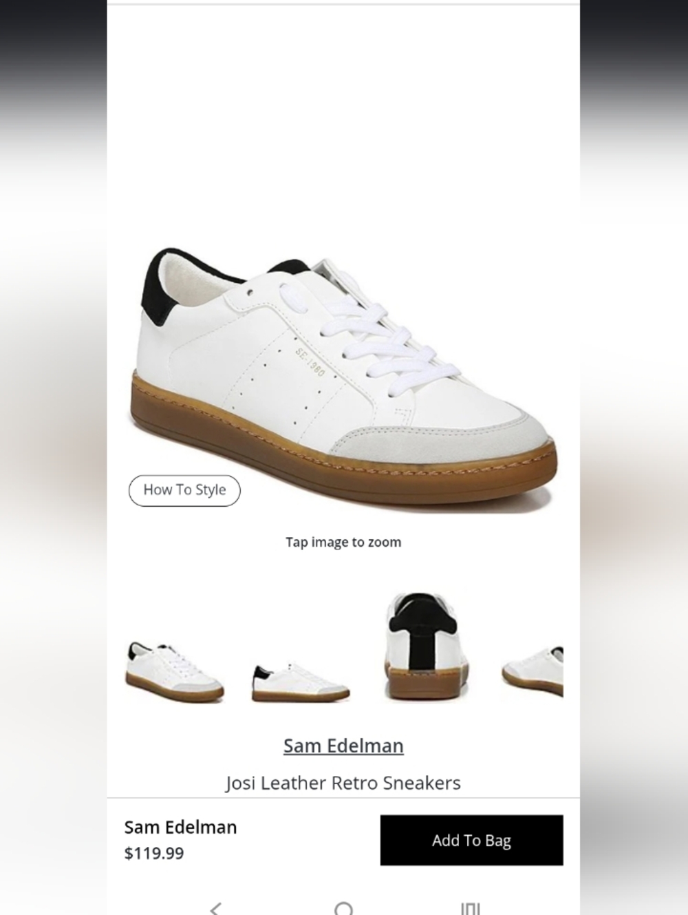 Sam Edelman Josie  White Leather Retro Sneakers with Black Heel Tab